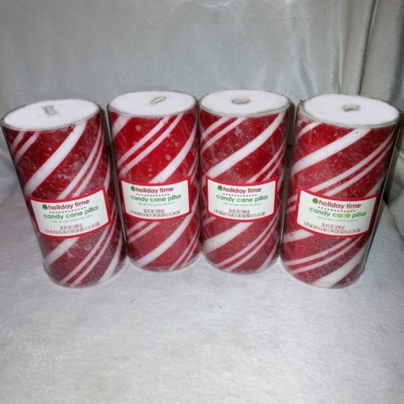Holiday Time Other - (4) Holiday Time Candy Cane Pillar Candles NWT Hard-To-Find